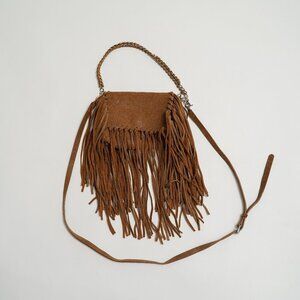 Vintage Laggo Suede Fringe Silver Chain Mini Crossbody Bag